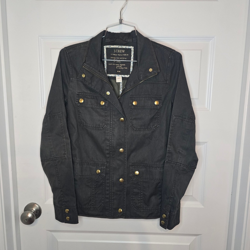 J.Crew Field Jacket Women XXS Black Cotton Relaxed Boyfriend Utility Military